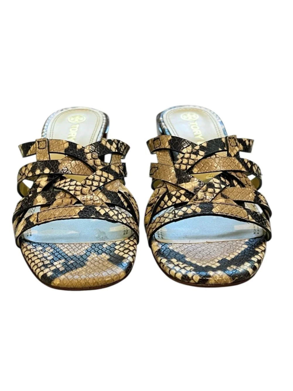 Tory Burch Basketweave Block Heel Snake Print Leather Sandals - NWT NEW